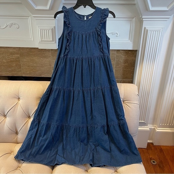 Madewell Dresses & Skirts - Madewell Dress Indigo Ruffled-Bodice Tiered Midi Dress Women’s XS Cottage-core
